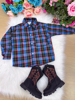 Camisa Junina Xadrez Breno Azul - Elegância e Conforto para os Pequenos | Bebeloo Kids