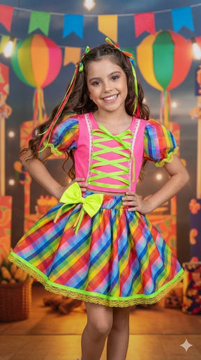 Conjunto Junino Banana Club Luxo Manu Rosa Neon - Estilo Delicado para o Dia a Dia | Bebeloo Kids
