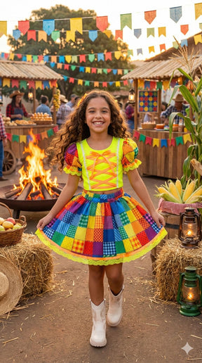 Conjunto Junino Banana Club Luxo Manu Verde Neon - Estilo Delicado para o Dia a Dia | Bebeloo Kids