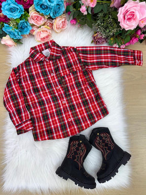 Camisa Xadrez Junina Jeremias Vermelha - Elegância e Conforto para os Pequenos | Bebeloo Kids