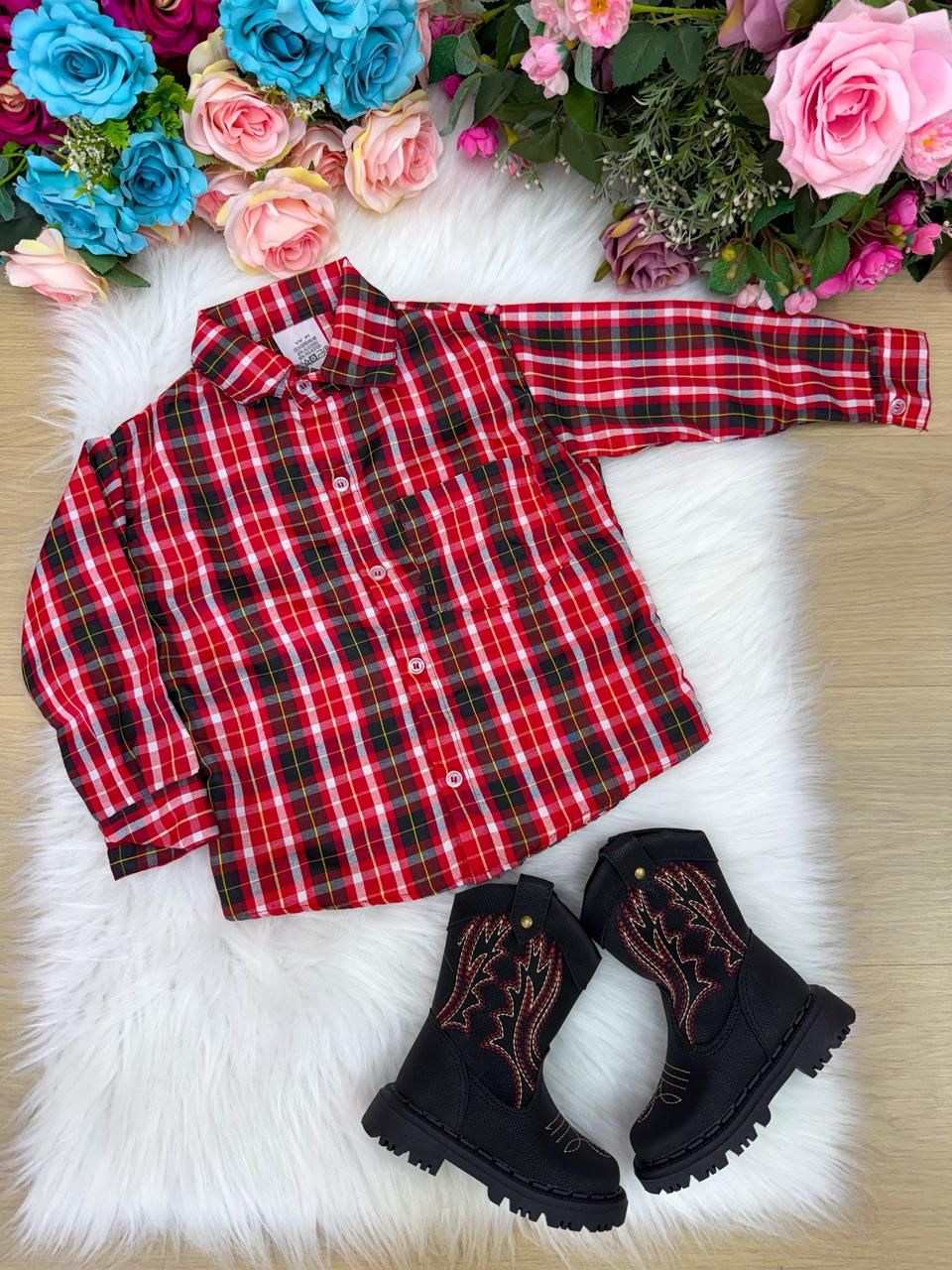 Camisa Xadrez Junina Jeremias Vermelha - Elegância e Conforto para os Pequenos | Bebeloo Kids