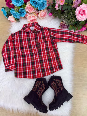 Camisa Xadrez Junina Jeremias Vermelha - Elegância e Conforto para os Pequenos | Bebeloo Kids