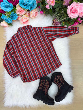 Camisa Xadrez Junina Estevão Vermelha - Elegância e Conforto para os Pequenos | Bebeloo Kids
