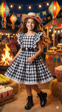 Vestido Banana Club Aline Xadrez Preto - Leveza e Elegância para Meninas | Bebeloo Kids