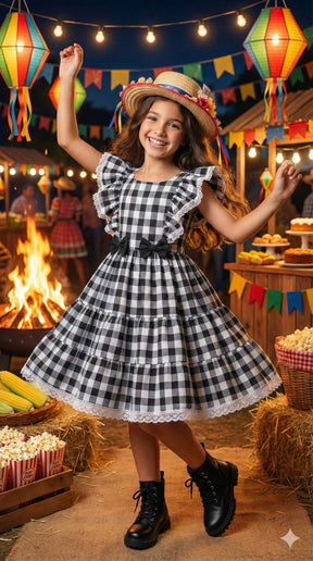 Vestido Banana Club Aline Xadrez Preto - Leveza e Elegância para Meninas | Bebeloo Kids