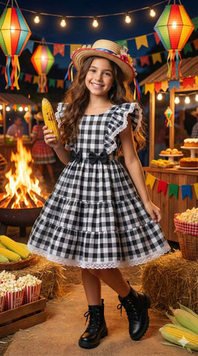 Vestido Banana Club Aline Xadrez Preto - Leveza e Elegância para Meninas | Bebeloo Kids