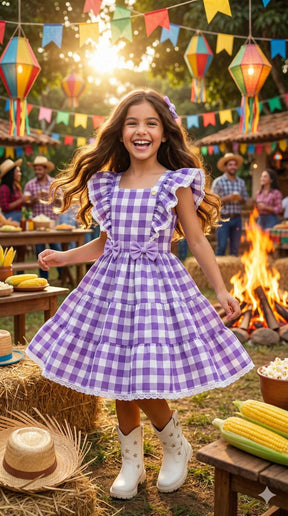Vestido Banana Club Aline Xadrez Lilas - Leveza e Elegância para Meninas | Bebeloo Kids