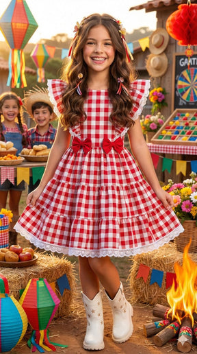 Vestido Banana Club Aline Xadrez Vermelho - Leveza e Elegância para Meninas | Bebeloo Kids