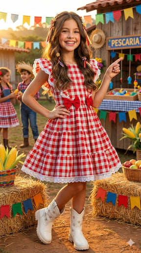 Vestido Banana Club Aline Xadrez Vermelho - Leveza e Elegância para Meninas | Bebeloo Kids