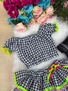 Conjunto Junino Banana Club Luxo Gabriela Xadrez Preto - Estilo Delicado para o Dia a Dia | Bebeloo Kids