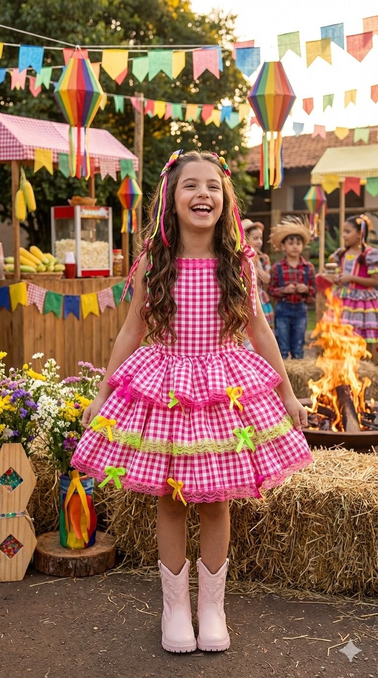 Vestido Banana Club Luxo Arraia do Chamego Pink - Leveza e Elegância para Meninas | Bebeloo Kids