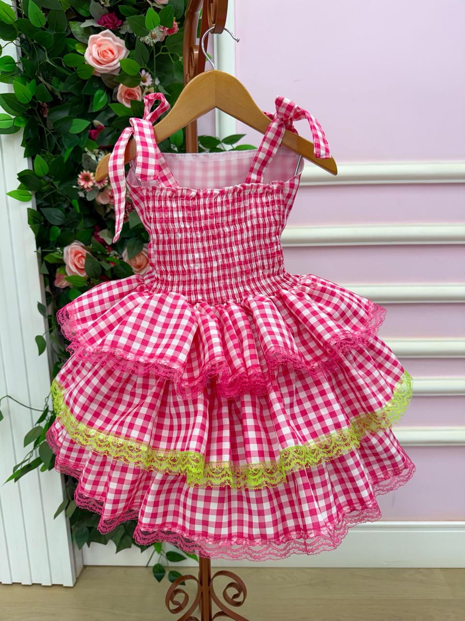 Vestido Banana Club Luxo Arraia do Chamego Pink - Leveza e Elegância para Meninas | Bebeloo Kids