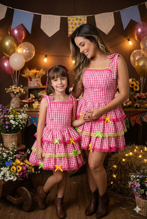 Vestido Banana Club Luxo Arraia do Chamego Mãe e Filha - Leveza e Elegância para Meninas | Bebeloo Kids