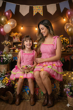 Vestido Banana Club Luxo Arraia do Chamego Mãe e Filha - Leveza e Elegância para Meninas | Bebeloo Kids