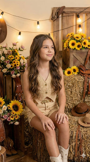 Conjunto Blogueirinha Boiadeira Estrelada Dourado - Estilo Delicado para o Dia a Dia | Bebeloo Kids