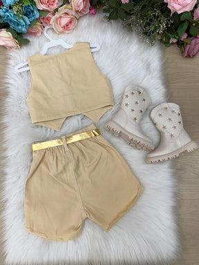 Conjunto Blogueirinha Boiadeira Estrelada Dourado - Estilo Delicado para o Dia a Dia | Bebeloo Kids