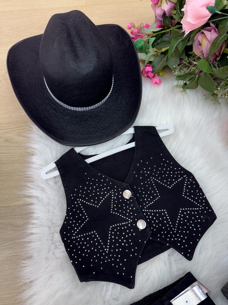 Conjunto Blogueirinha Boiadeira Estrelada Preto - Estilo Delicado para o Dia a Dia | Bebeloo Kids