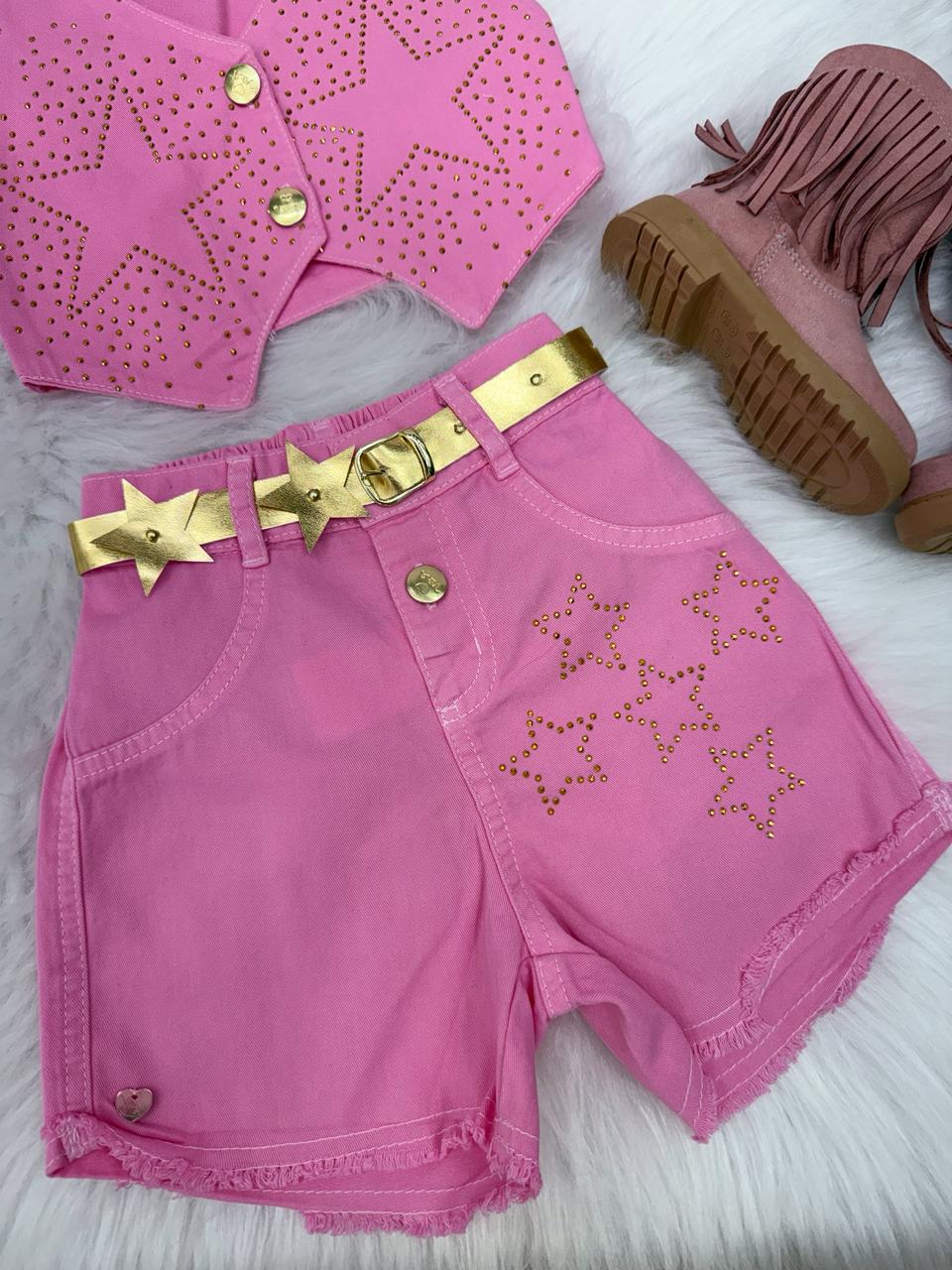 Conjunto Blogueirinha Boiadeira Estrelada Rosa - Estilo Delicado para o Dia a Dia | Bebeloo Kids