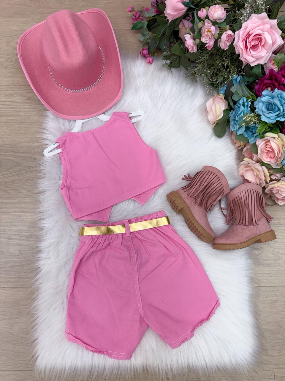 Conjunto Blogueirinha Boiadeira Estrelada Rosa - Estilo Delicado para o Dia a Dia | Bebeloo Kids