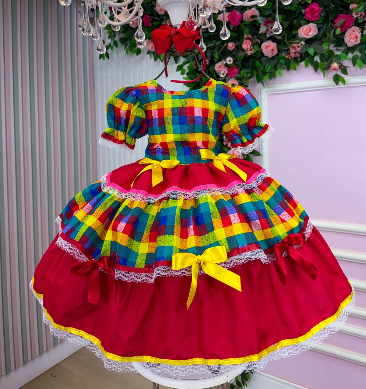 Vestido Junino Mimadine Luxo Priscila Vermelho - Leveza e Elegância para Meninas | Bebeloo Kids