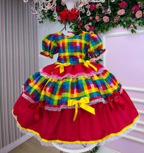 Vestido Junino Mimadine Luxo Priscila Vermelho - Leveza e Elegância para Meninas | Bebeloo Kids