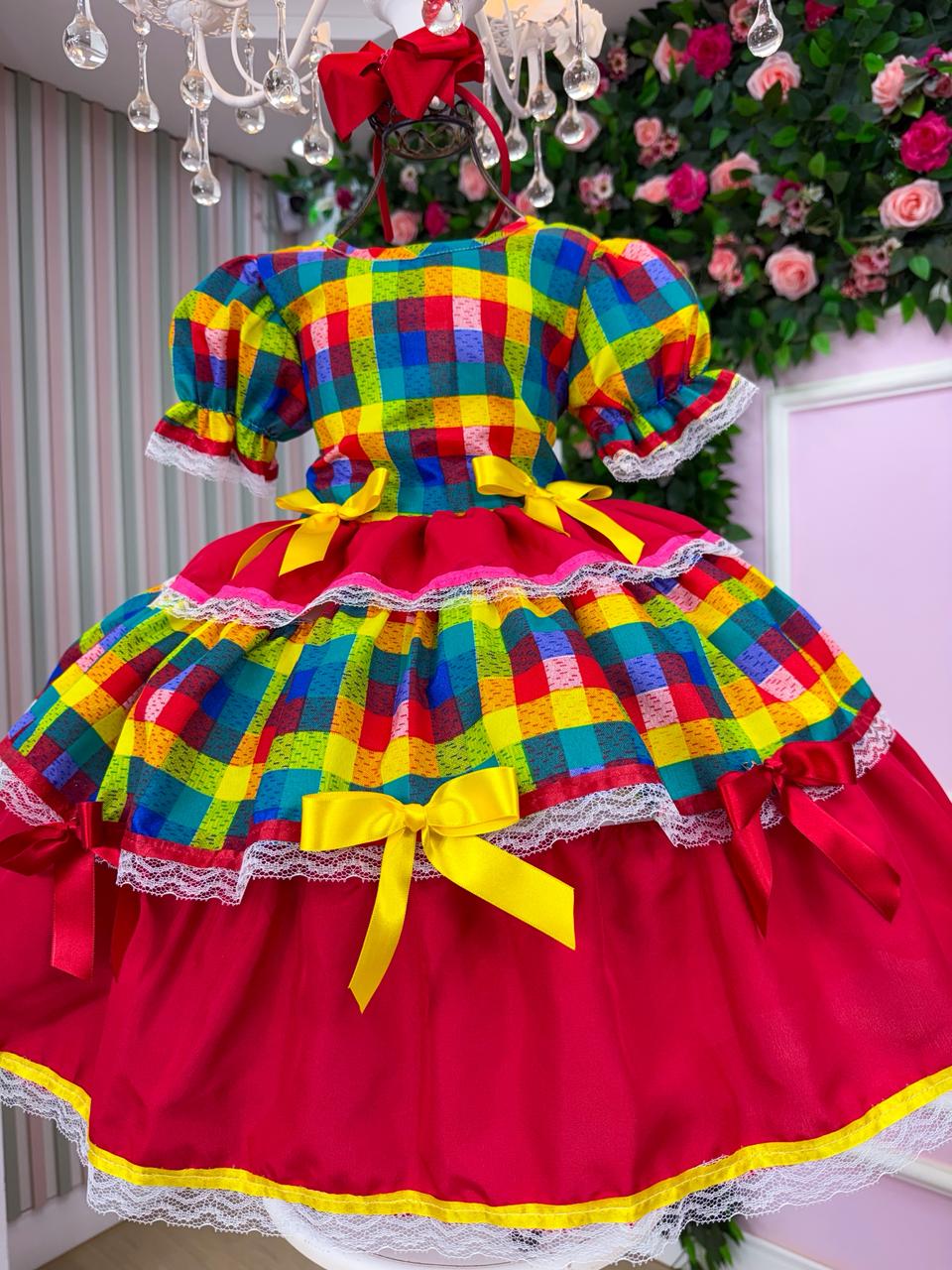 Vestido Junino Mimadine Luxo Priscila Vermelho - Leveza e Elegância para Meninas | Bebeloo Kids