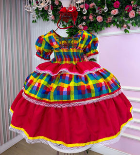 Vestido Junino Mimadine Luxo Priscila Vermelho - Leveza e Elegância para Meninas | Bebeloo Kids