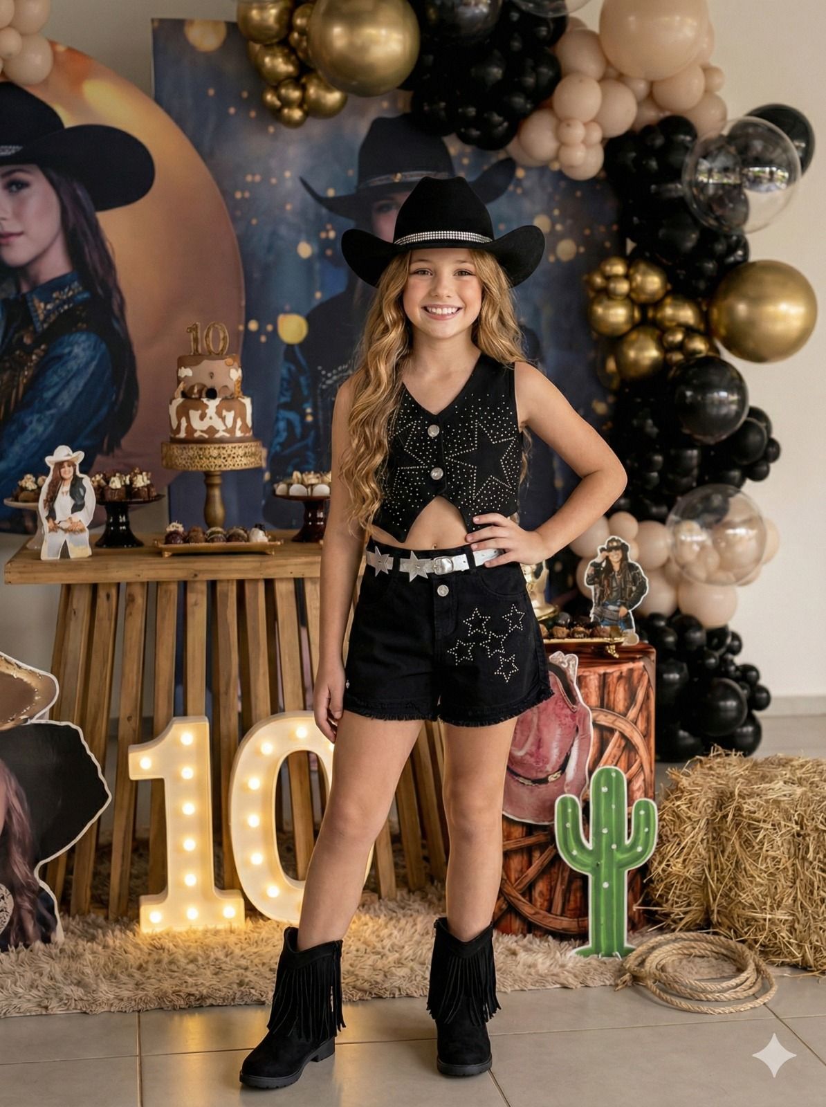Conjunto Blogueirinha Boiadeira Estrelada Preto - Estilo Delicado para o Dia a Dia | Bebeloo Kids