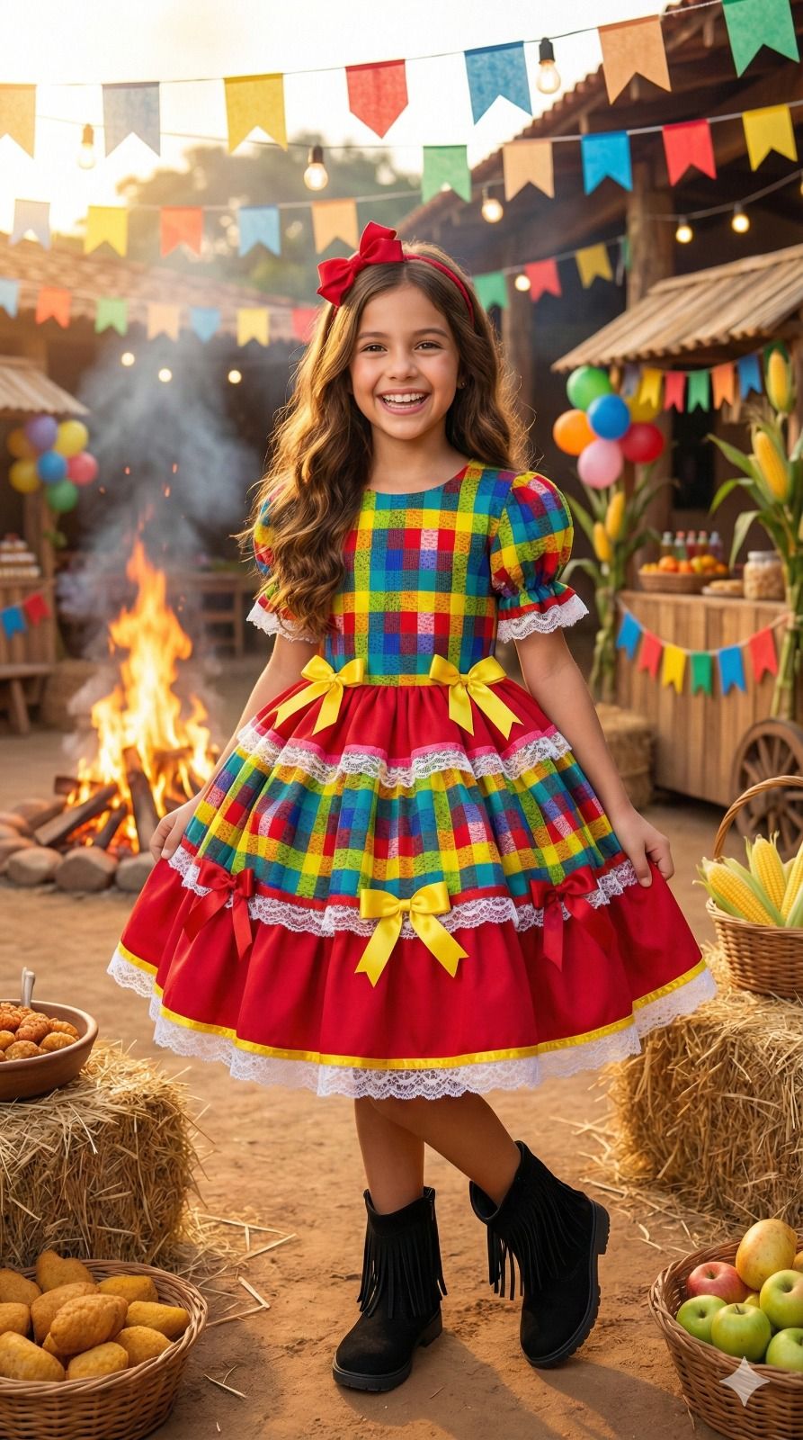 Vestido Junino Mimadine Luxo Priscila Vermelho - Leveza e Elegância para Meninas | Bebeloo Kids