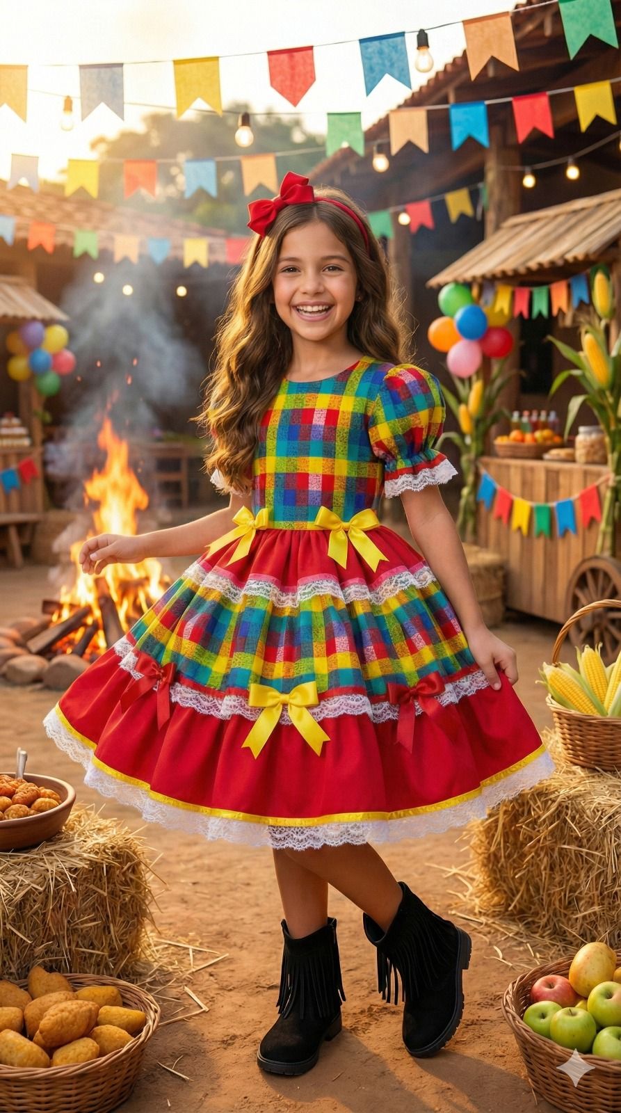 Vestido Junino Mimadine Luxo Priscila Vermelho - Leveza e Elegância para Meninas | Bebeloo Kids