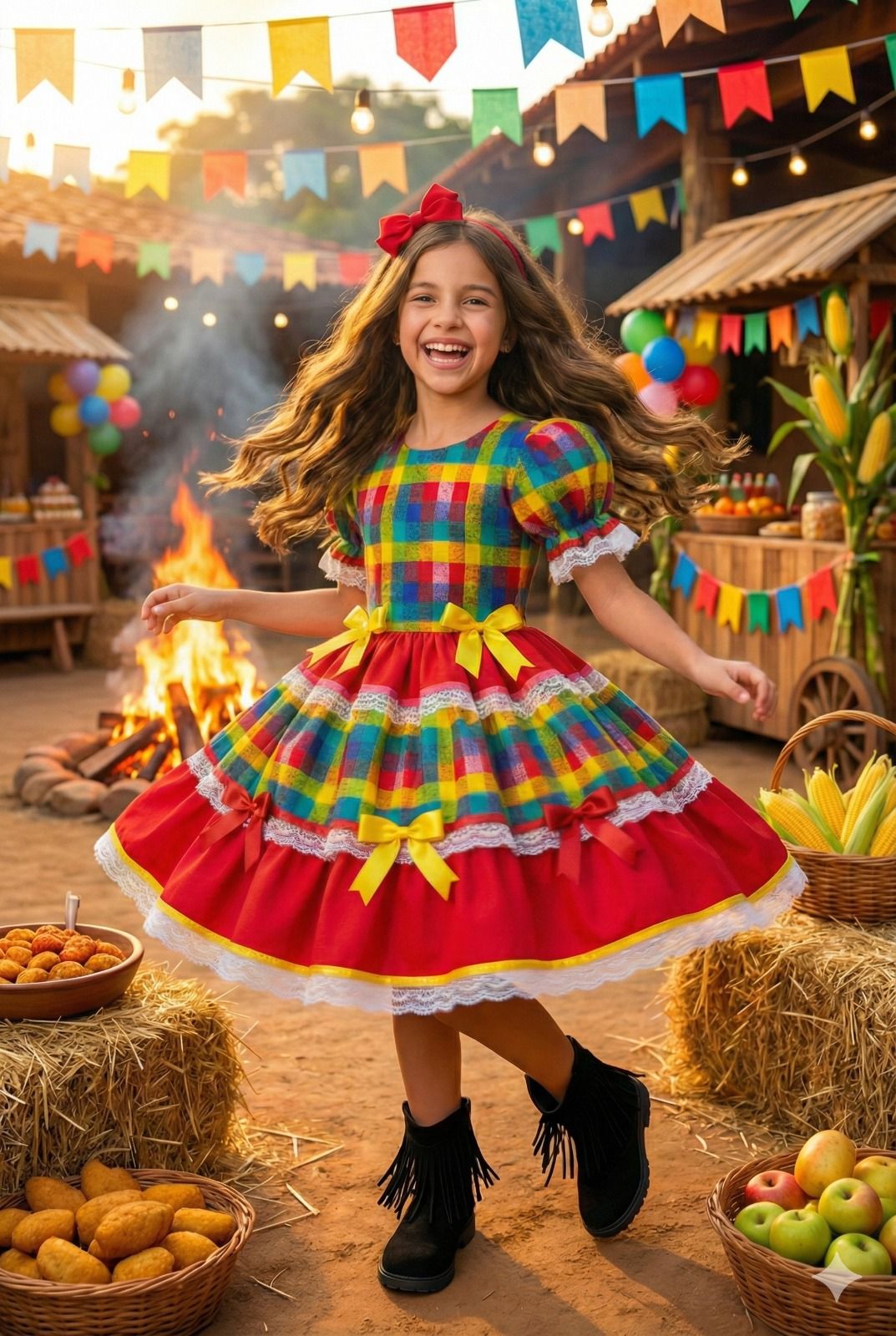 Vestido Junino Mimadine Luxo Priscila Vermelho - Leveza e Elegância para Meninas | Bebeloo Kids