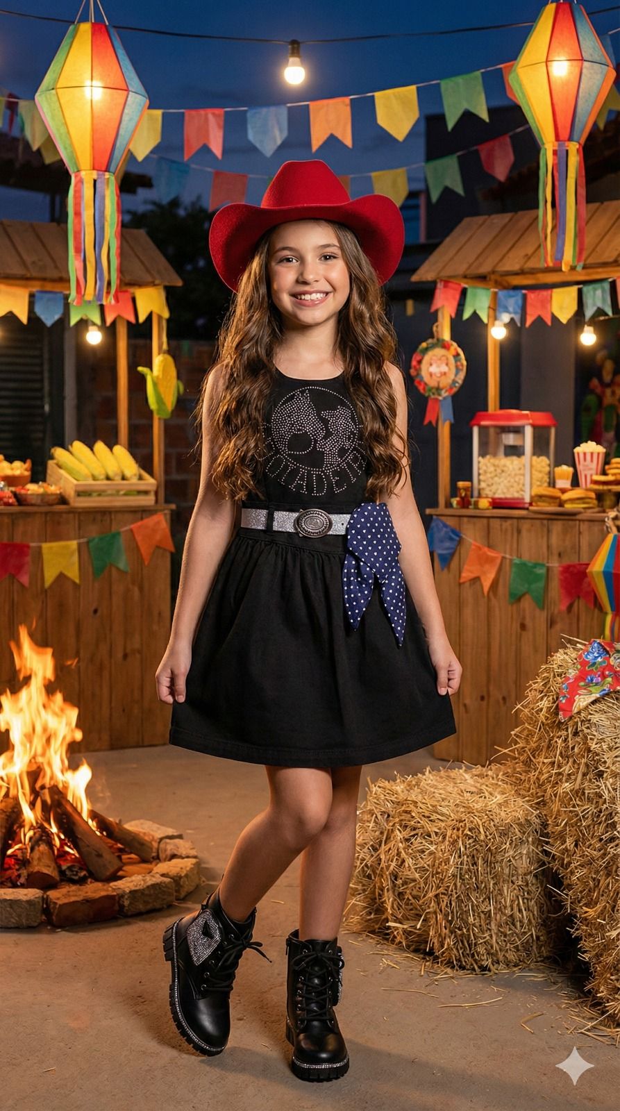 Vestido Blogueirinha Boiadeira do Sertão Preto - Leveza e Elegância para Meninas | Bebeloo Kids