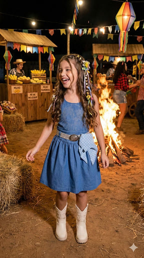 Vestido Blogueirinha Boiadeira do Sertão Jeans - Leveza e Elegância para Meninas | Bebeloo Kids