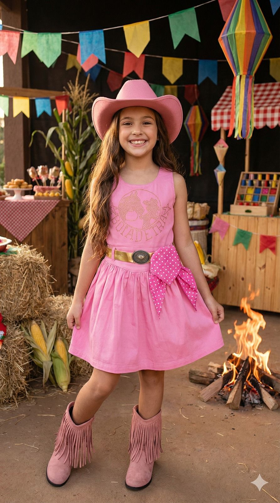 Vestido Blogueirinha Boiadeira do Sertão Rosa - Leveza e Elegância para Meninas | Bebeloo Kids