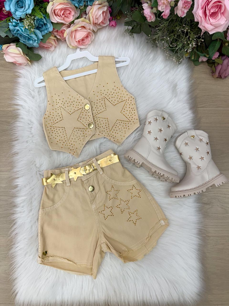Conjunto Blogueirinha Boiadeira Estrelada - Estilo Delicado para o Dia a Dia | Bebeloo Kids