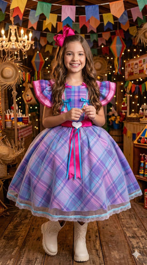 Vestido Marie Junino Quermesse do Interior Lilas - Leveza e Elegância para Meninas | Bebeloo Kids