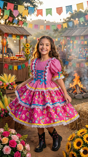 Vestido Bella Child Junino Quermesse Chique Pink - Leveza e Elegância para Meninas | Bebeloo Kids