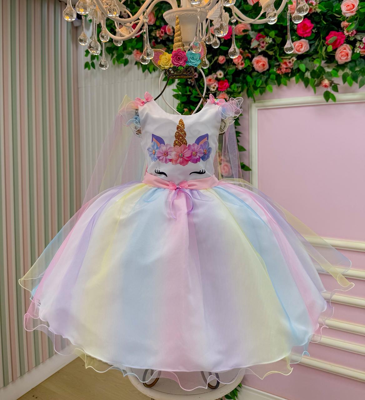 Vestido Mini Miss Temático Unicornio - Colorido - Arco iris - Leveza e Elegância para Meninas | Bebeloo Kids