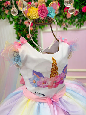 Vestido Mini Miss Temático Unicornio - Colorido - Arco iris - Leveza e Elegância para Meninas | Bebeloo Kids