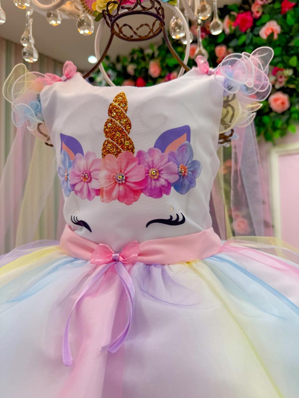 Vestido Mini Miss Temático Unicornio - Colorido - Arco iris - Leveza e Elegância para Meninas | Bebeloo Kids