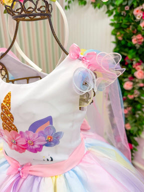 Vestido Mini Miss Temático Unicornio - Colorido - Arco iris - Leveza e Elegância para Meninas | Bebeloo Kids