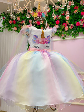 Vestido Mini Miss Temático Unicornio - Colorido - Arco iris - Leveza e Elegância para Meninas | Bebeloo Kids