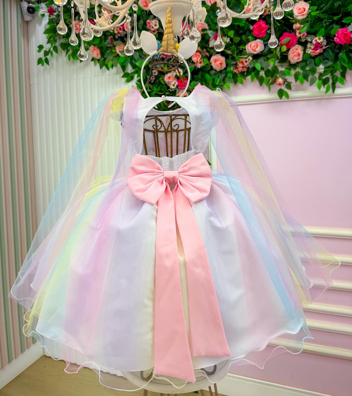 Vestido Mini Miss Temático Unicornio - Colorido - Arco iris - Leveza e Elegância para Meninas | Bebeloo Kids