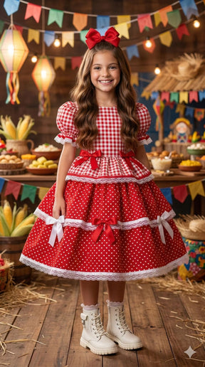 Vestido Junino Mimadine Luxo Stefanny Vermelho - Leveza e Elegância para Meninas | Bebeloo Kids