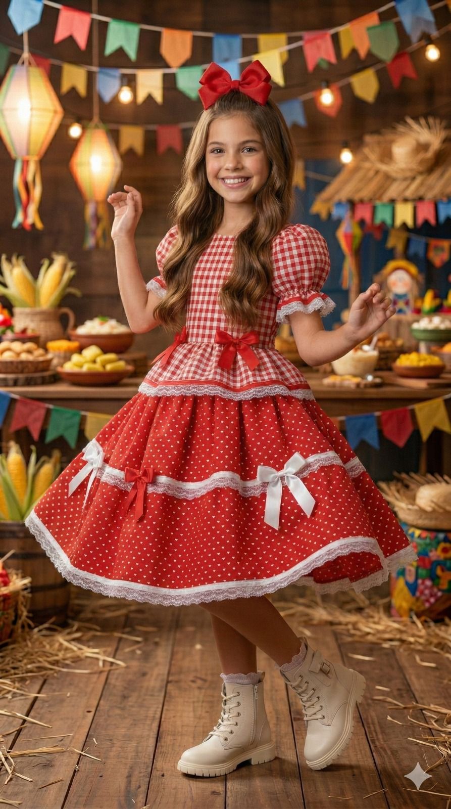 Vestido Junino Mimadine Luxo Stefanny Vermelho - Leveza e Elegância para Meninas | Bebeloo Kids