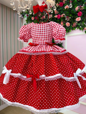 Vestido Junino Mimadine Luxo Stefanny Vermelho - Leveza e Elegância para Meninas | Bebeloo Kids