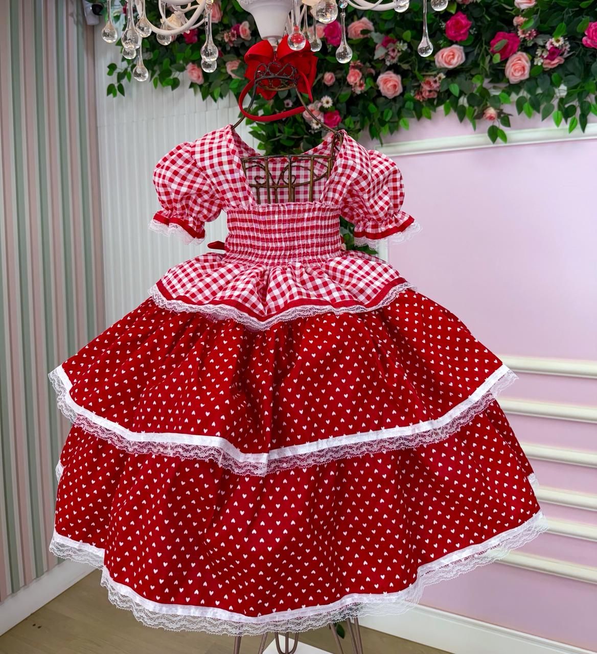 Vestido Junino Mimadine Luxo Stefanny Vermelho - Leveza e Elegância para Meninas | Bebeloo Kids