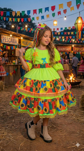 Vestido Junino Banana Club Luxo Roça Animada - Leveza e Elegância para Meninas | Bebeloo Kids