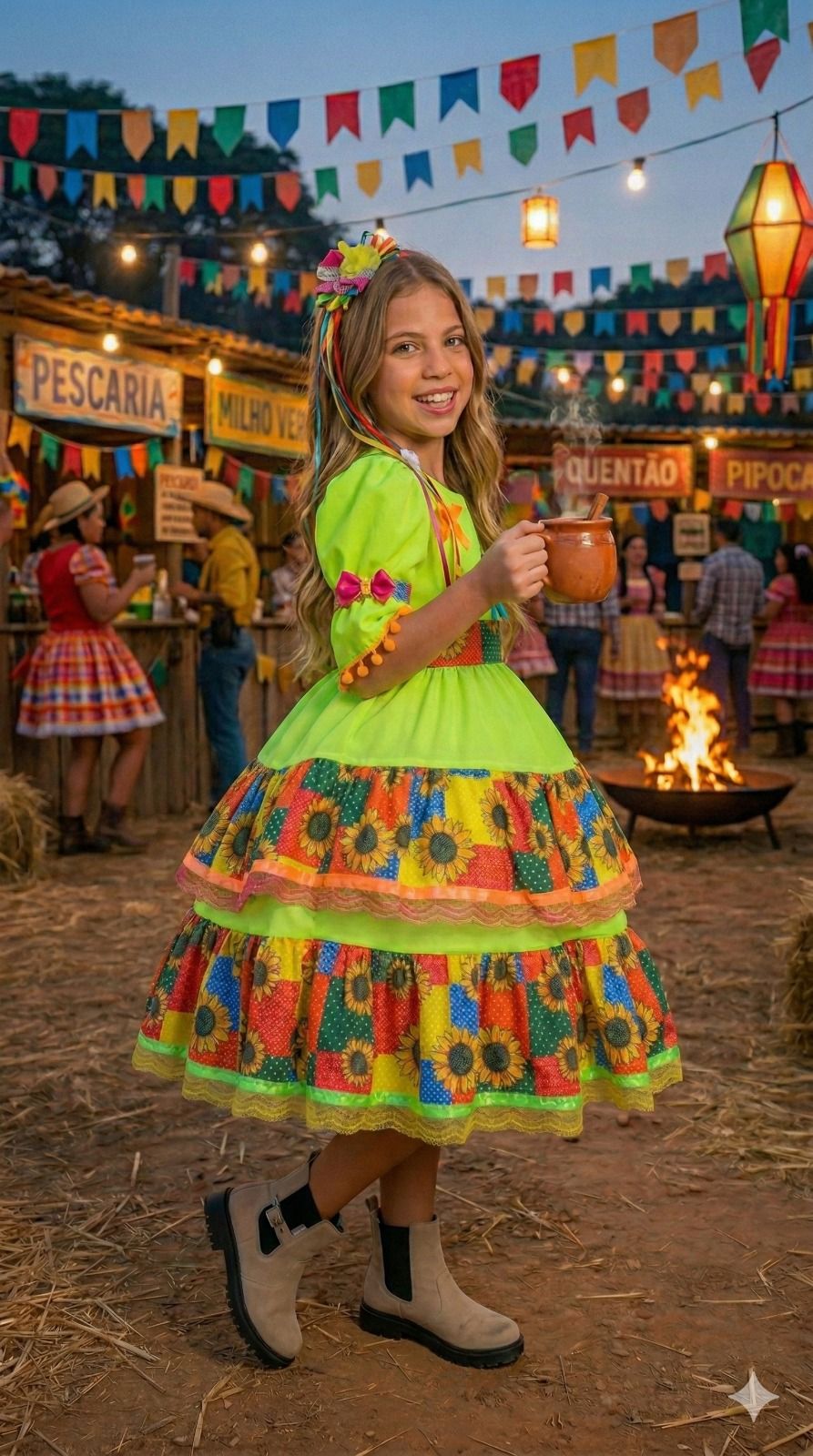 Vestido Junino Banana Club Luxo Roça Animada - Leveza e Elegância para Meninas | Bebeloo Kids