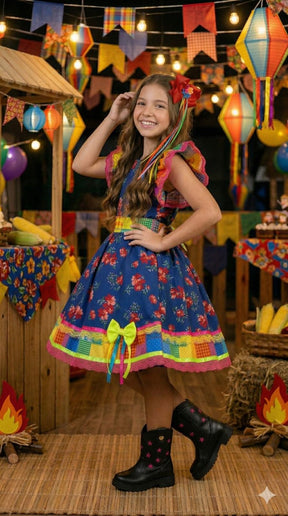Vestido Junino Banana Club Luxo Forro Kids - Leveza e Elegância para Meninas | Bebeloo Kids